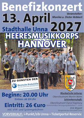 Bild: Benefizkonzert Heeresmusikkorps Hannover - zu Gunsten der Kinderkrebshilfe Unna