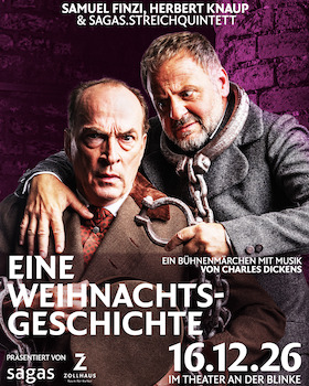 Bild: "Eine Weihnachtsgeschichte" - Zollhaus und sagas.ensemble präsentieren Samuel Finzi, Herbert Knaup & sagas.streichquintett