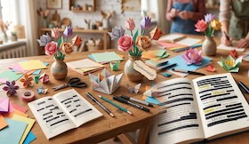 Bild: Aktion | Welttag des Buches | Black Out Poetry & Origami-Blüten