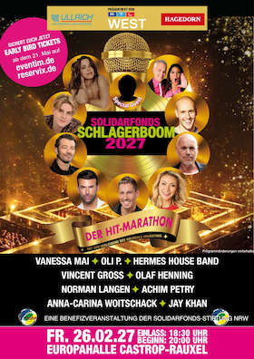 Bild: Solidarfonds-SCHLAGERBOOM 2027 - Vanessa Mai • Oli P. • Hermes House Band & Jay Khan u.a.