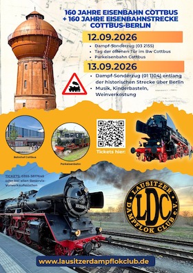 Bild: 160 Jahre Eisenbahnstrecke Cottbus – Berlin! – DER – Jubiläums-Dampfzug!