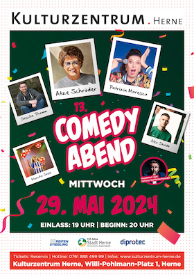 Comedy Abend 2024 - unterstützt durch Reifen Stiebling, diprotec GmbH und Stadt Herne