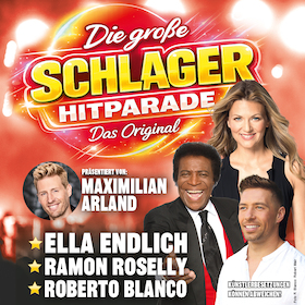 Bild: Die große Schlagerhitparade 2027 - Das Original - Maximilian Arland präsentiert Ella Endlich, Ramon Roselly und Roberto Blanco